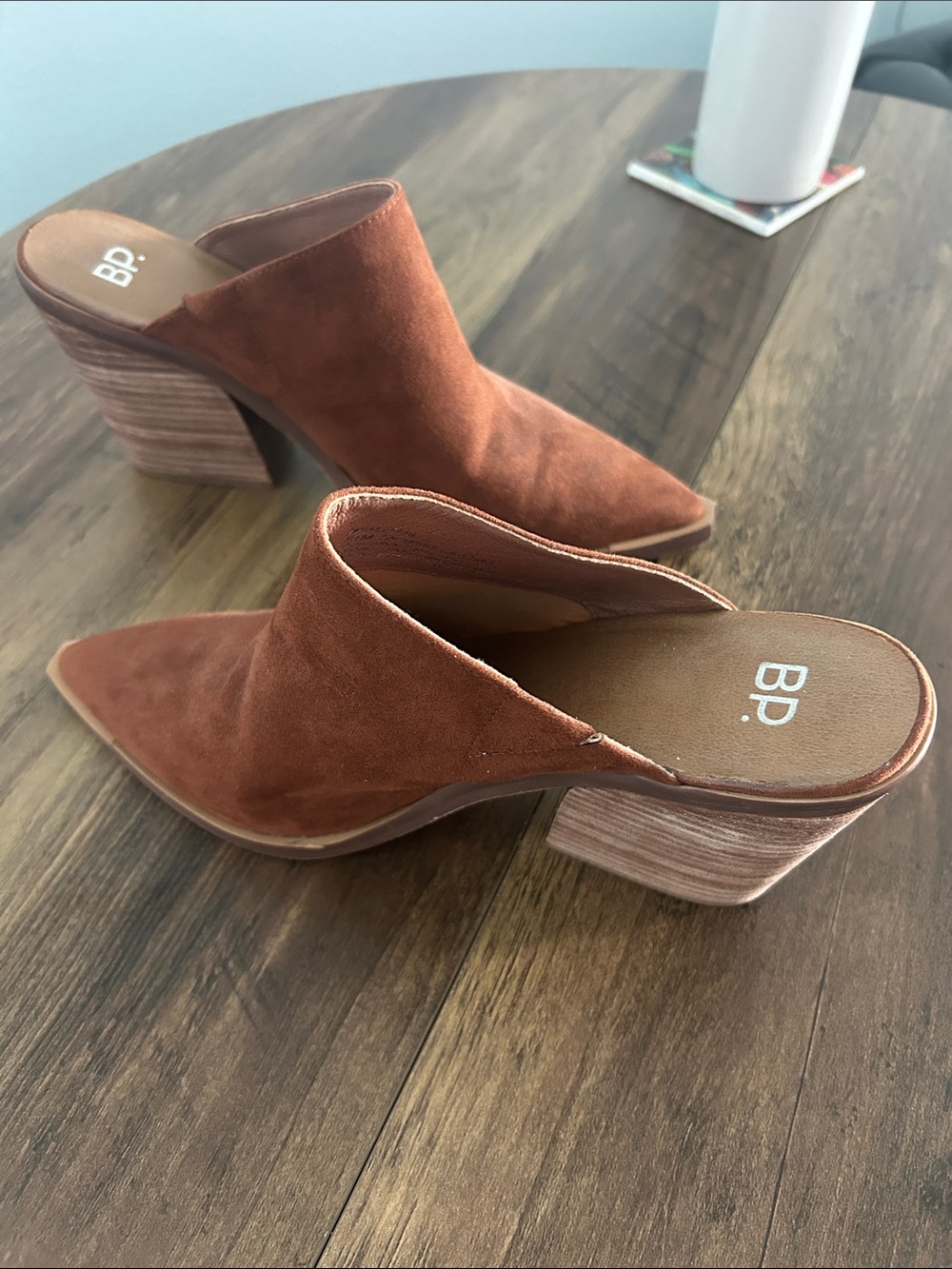 bp Rust Suede Pointed-Toe Block Heel Mules
